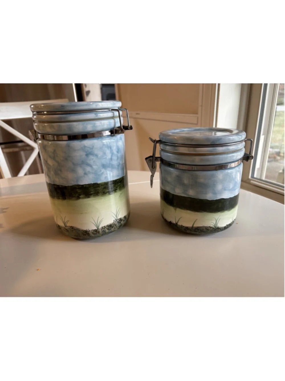 Vintage Rooster Canister Set Farmhouse Kitchen Ceramic Clamp Lid Country Decor